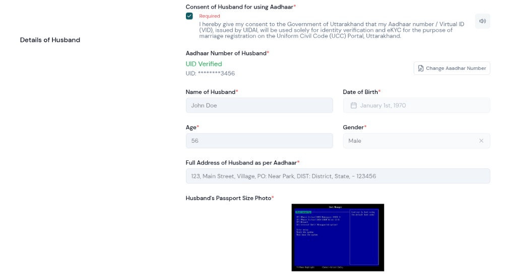 Aadhaar e-KYC after verification with verified UID and populated identity fields